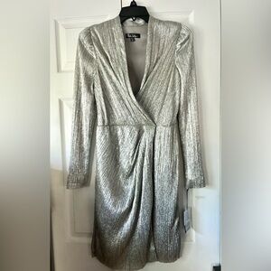NWT ♥️ Nicole Miller Shimmering Silver Long Sleeve Dress Size 6 & fits Size 8
